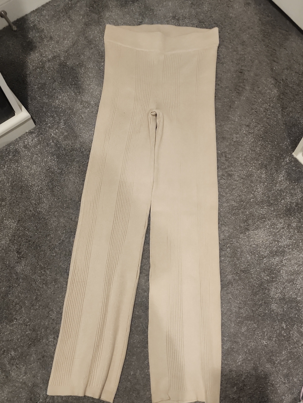 Pink Rose Cream Wide-Leg Ribbed Knit Pants